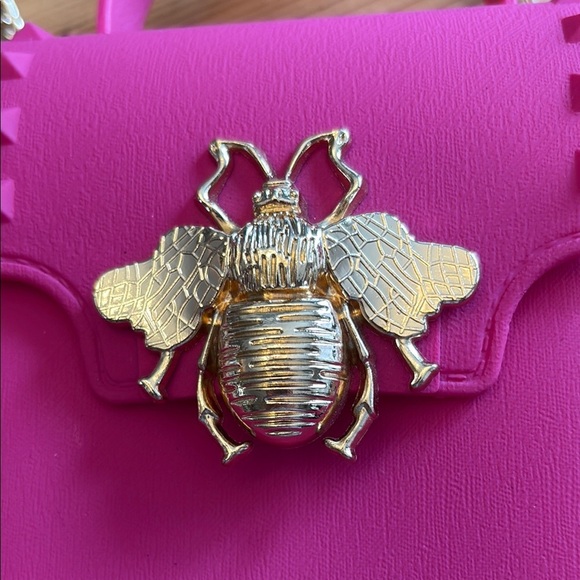 Vibrant Pink Mini Bag with Gold Beetle clasp and Chain Strap - Picture 2 of 7